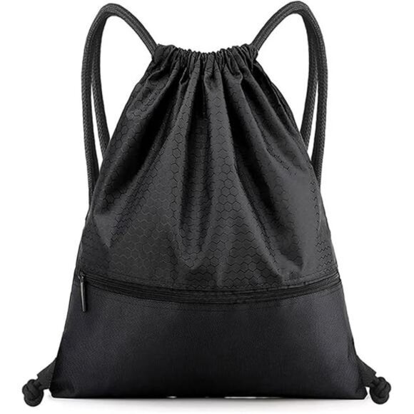 Drawstring Backpack Bag, Waterproof Draw String Back Sack with Zip Pocket, Gym - Picture 7 of 7